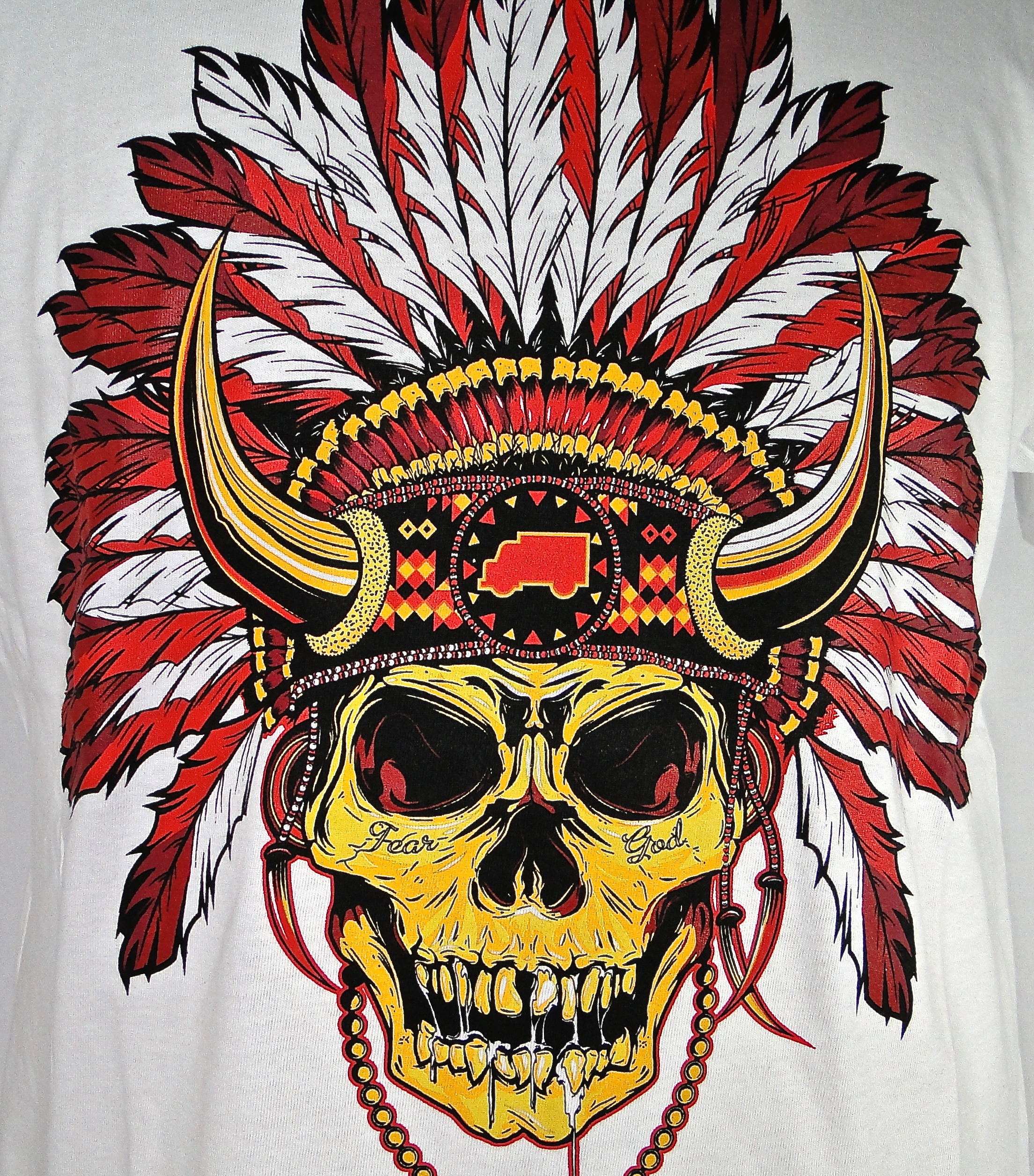 Men’s White Indian Feathered Skull Graphic Shirt – Trukfit – Skull ...